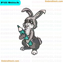 Rabbit Holding Pencil Embroidery Design 19