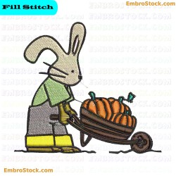 Rabbit Pushing A Pumpkin Filled Wheelbarrow Embroidery Design 3