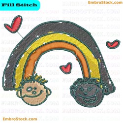 Rainbow With Cartoon Faces Embroidery Design 1