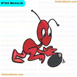 Red Ant Interacting With Grey Object Embroidery Design 24