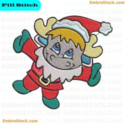 Reindeer Character In Santa Outfit Embroidery Design 2