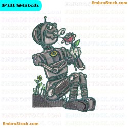 Robot Holding A Rose Embroidery Design 14