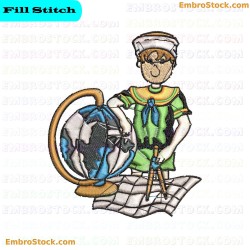 Sailor Kid Holding Steering Wheel Embroidery Design 9