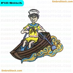 Sailor Kid On Boat Embroidery Design 5