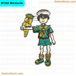 Sailor Kid With Parrot Embroidery Design 8