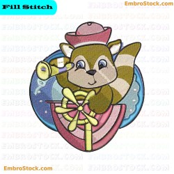 Sailor Raccoon Embroidery Design 4