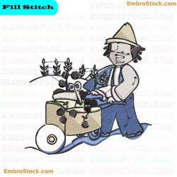 Scarecrow Driving Farming Cart Embroidery Design 16