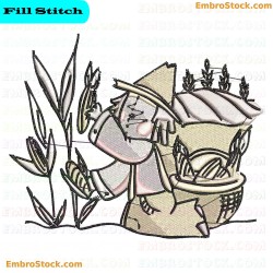 Scarecrow Harvesting Crops Embroidery Design 19