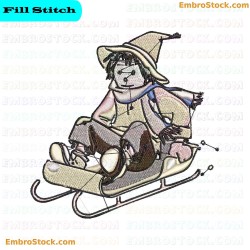 Scarecrow On Sled Embroidery Design 22