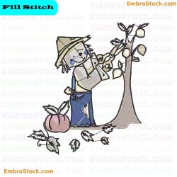 Scarecrow Picking Fruits Embroidery Design 10