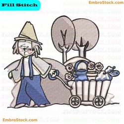 Scarecrow Pushing Flower Cart Embroidery Design 14