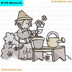 Scarecrow Tending To Plants Embroidery Design 18