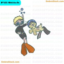 Scuba Kid And Beloved Teddy Embroidery Design 3