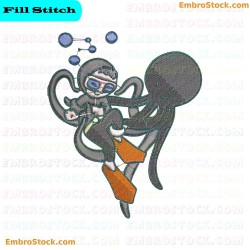 Scuba Kid And Octopus Embroidery Design 4