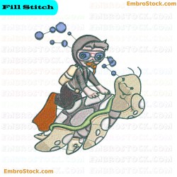 Scuba Kid And Turtle Embroidery Design 5