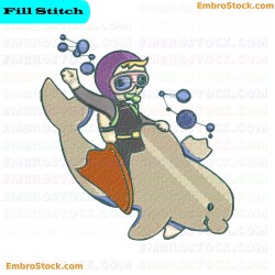 Scuba Kid Riding Dolphin Embroidery Design 9