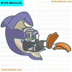 Scuba Kid With Dolphin Embroidery Design 2