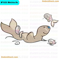 Seal With Fish Embroidery Design 9