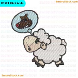 Sheep Thinking Of Wolf Embroidery Design 16