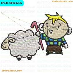 Shepherd Boy And Sheep Embroidery Design 7