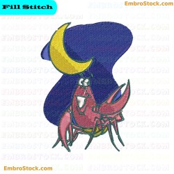 Shrimp Relaxing Under Moonlight Embroidery Design 2