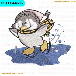 Skating Penguin In Winter Embroidery Design 16