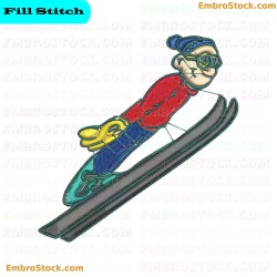 Skiing Character Embroidery Design 12