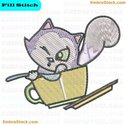 Skiing Kitten Embroidery Design 4