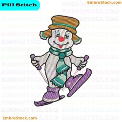 Skiing Snowman Embroidery Design 11