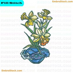 Skull Ed Vase Of Flowers Embroidery Design 6