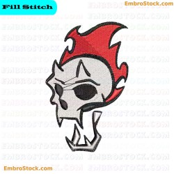 Skull With Flames Embroidery Design 2