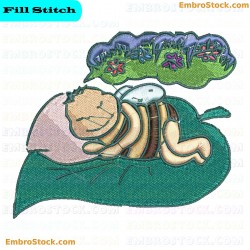 Sleeping Bee On Leaf Embroidery Design 2