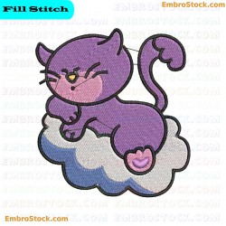 Sleeping Cat On Cloud Embroidery Design 1