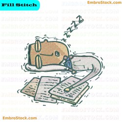 Sleeping Character With Books Embroidery Design 3