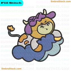 Sleeping Cow On Cloud Embroidery Design 8