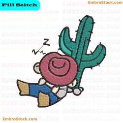 Sleeping Cowboy Beside Cactus Embroidery Design 3