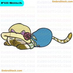 Sleeping Kitten With Fancy Hat Embroidery Design 10