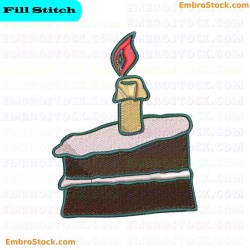 Slice Of Cake With Candle Embroidery Design 1