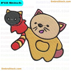 Small Cat Playing With Stuffed Toy Embroidery Design 7