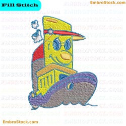 Smiling Animated Ship Embroidery Design 4