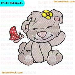 Smiling Bear With Butterfly Embroidery Design 9