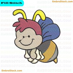 Smiling Cartoon Bee Embroidery Design 4