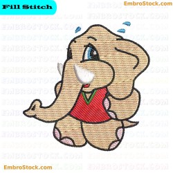 Smiling Cartoon Elephant Embroidery Design 1