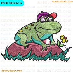 Smiling Cartoon Frog Embroidery Design 5