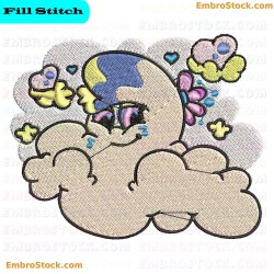 Smiling Cloud With Flowers Embroidery Design 7