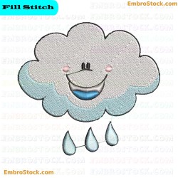 Smiling Cloud With Raindrops Embroidery Design 9