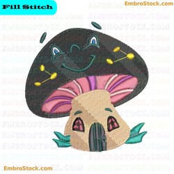 Smiling Mushroom House Embroidery Design 24