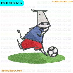 Soccer Playing Cow Embroidery Design 1