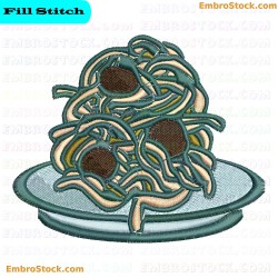 Spaghetti And Meatballs Plate Embroidery Design 3