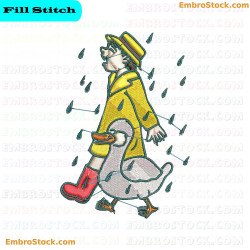 Strolling With A Goose In The Rain Embroidery Design 3